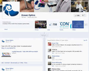 דף הפייסבוק של Ocean Optics
